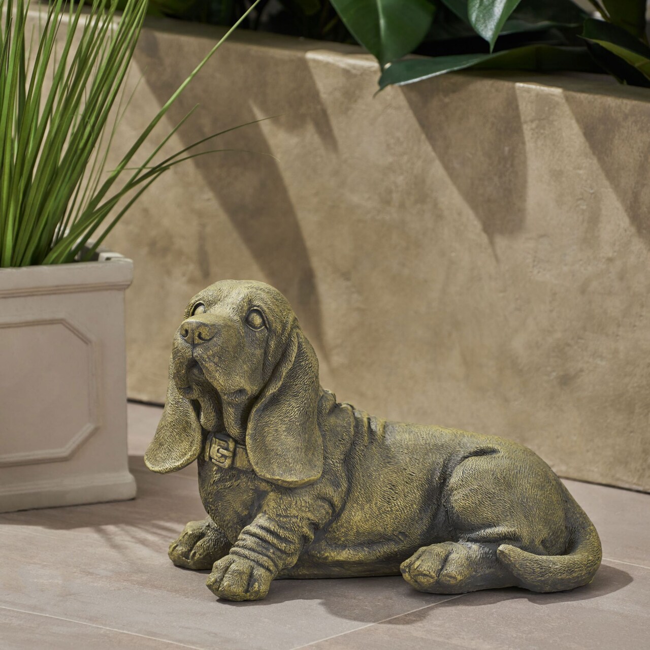 Contemporary Home Living 15.5" Antique Green Basset Hound Dog Outdoor Garden Statue